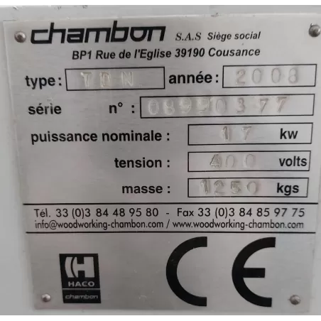 OCCASION TENONNEUSE DE MENUISERIE CHAMBON TDN05 :Gedimo