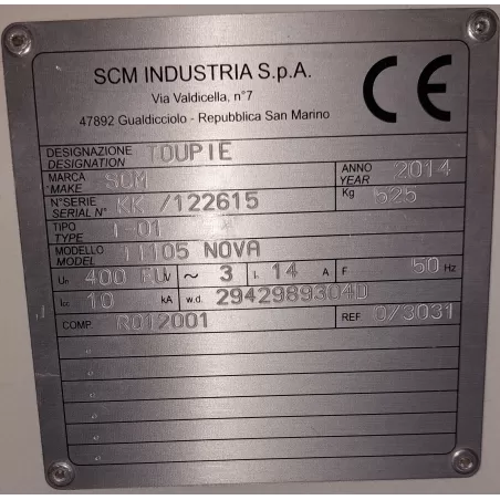 OCCASION TOUPIE INCLINABLE 7Kw TABLE LONGUE AVEC ENTRAINEUR SCM TI105 NOVA :GEDIMO