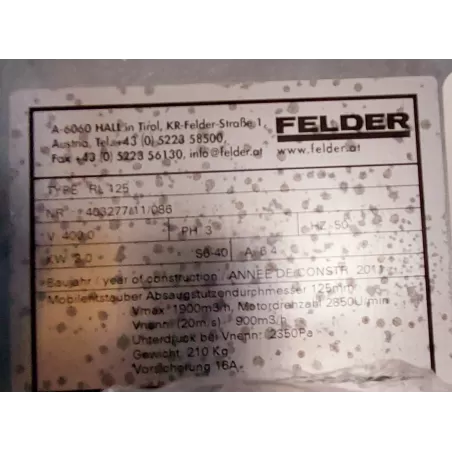 Occasion ASPIRATEUR CARENE 1 BAC FELDER RL125 :GEDIMO